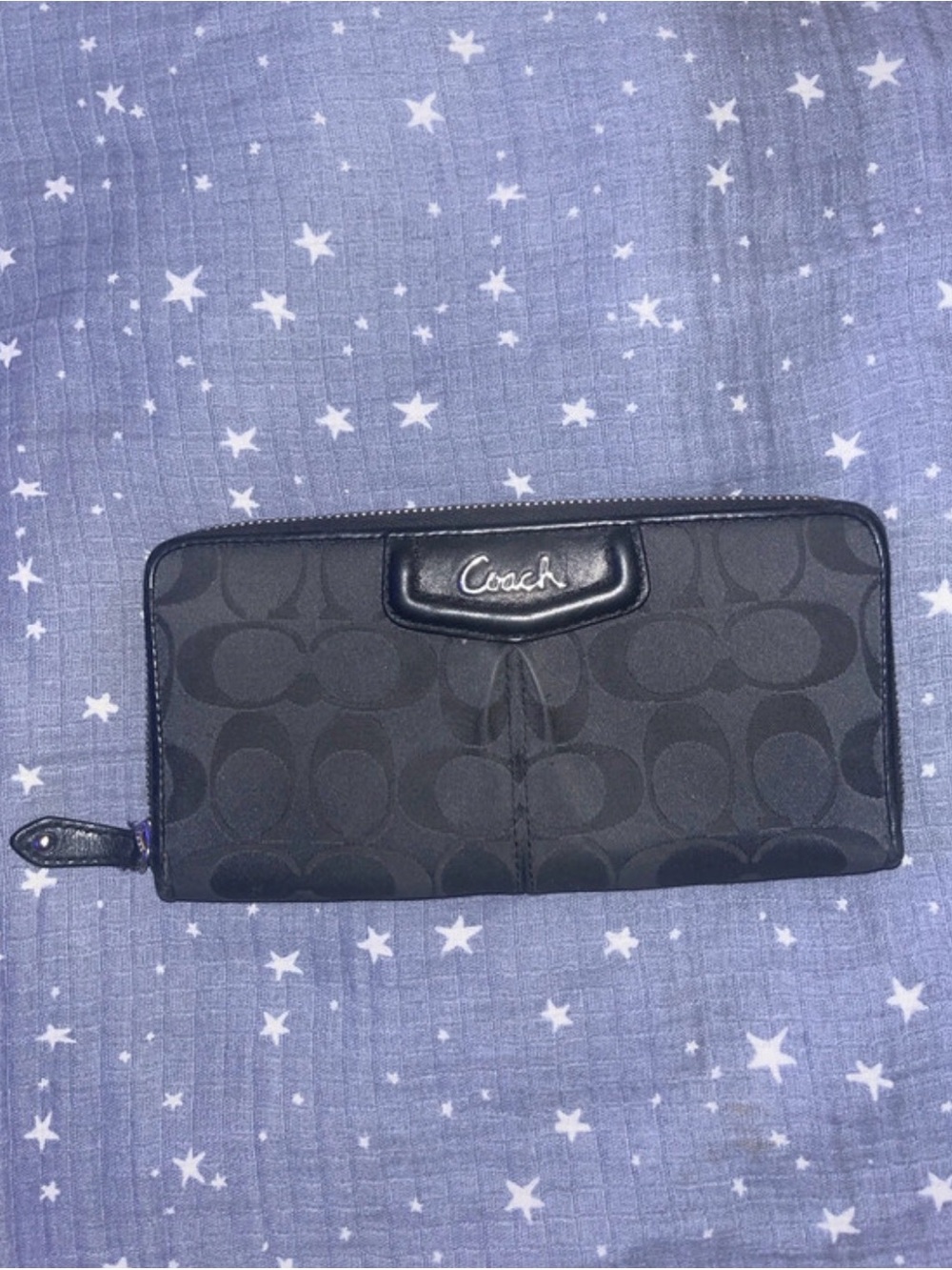 Coach Black Signature Canvas/Leather Zip-Around Long Wallet